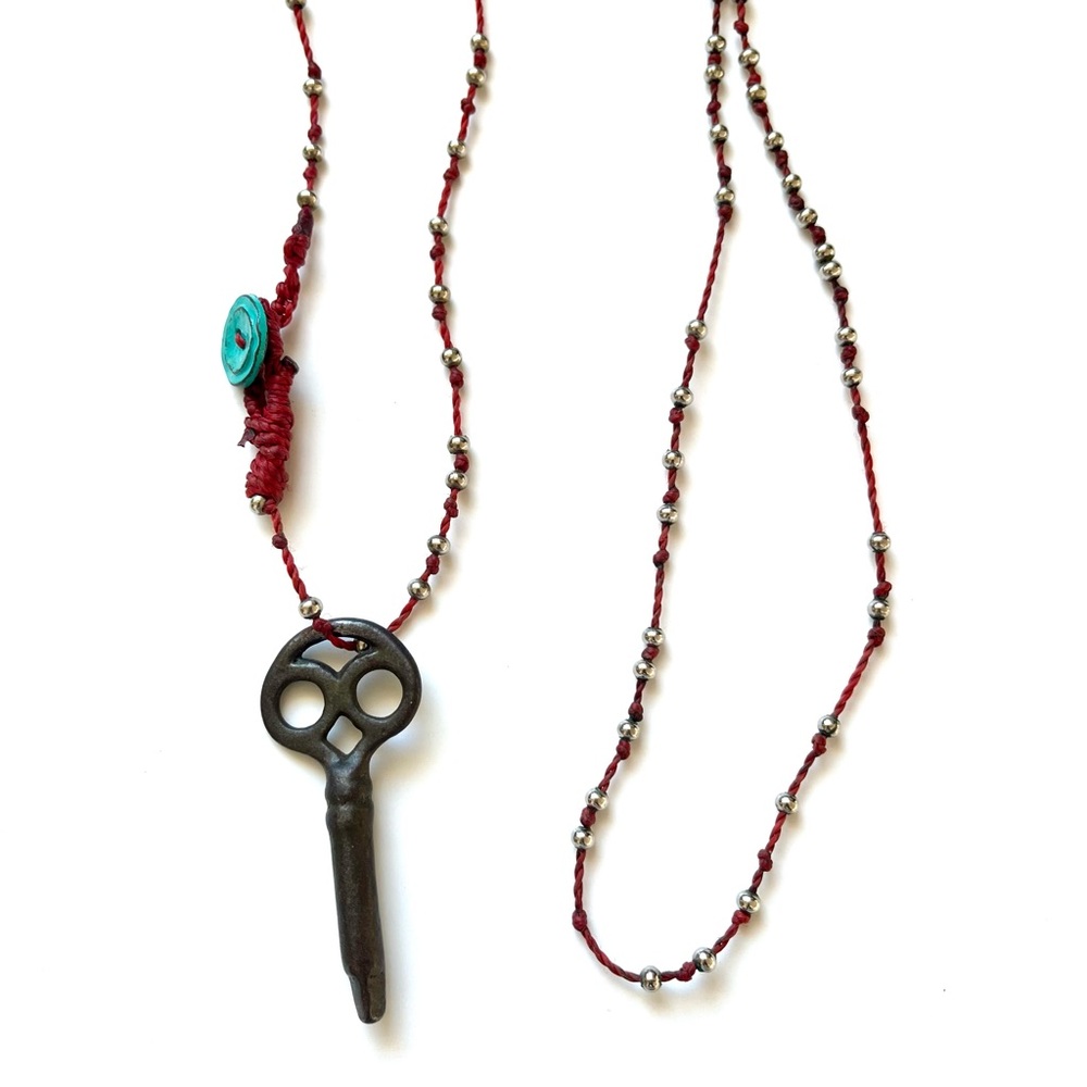 Red Beaded Necklace with Key Pendant